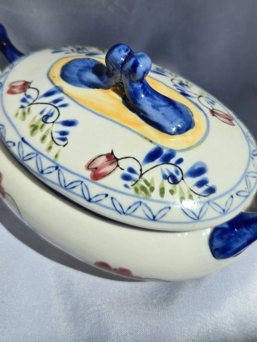 Vintage Hand-Painted Floral Porcelain Teapot & Covered Dish Set Unmarked